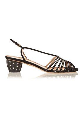 Charlotte Olympia Spike Black Crystal-Embellished Suede Sandals